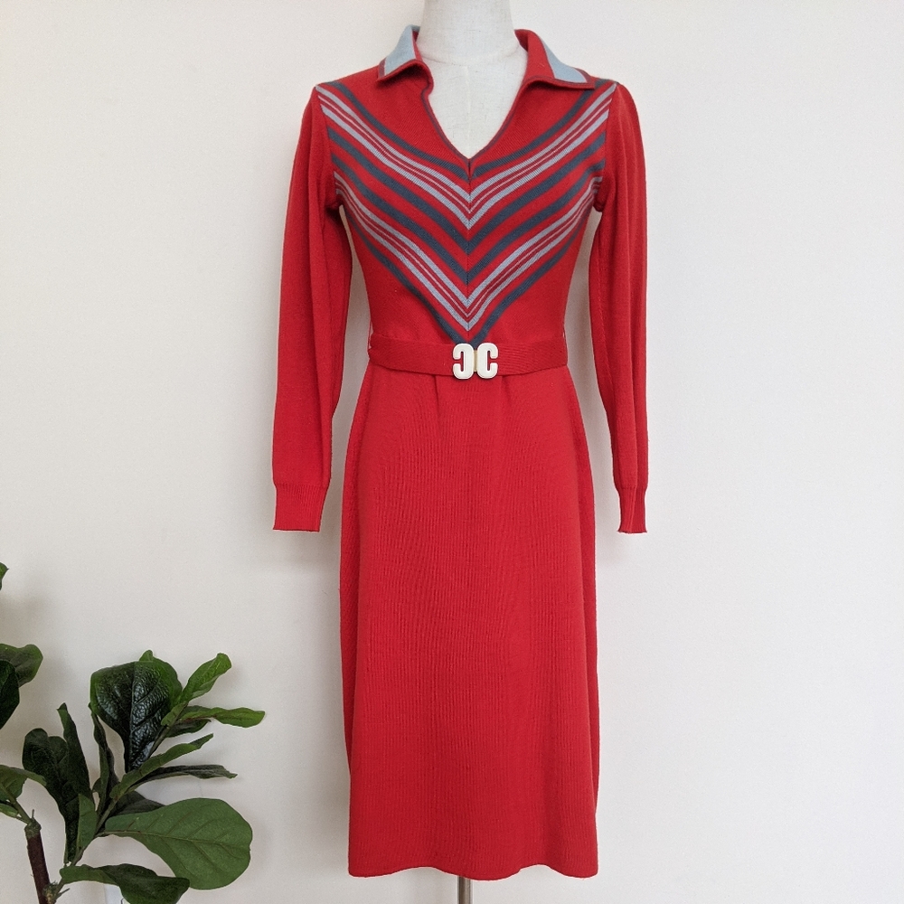 70s Retro Vintage Knit long sleeve dress